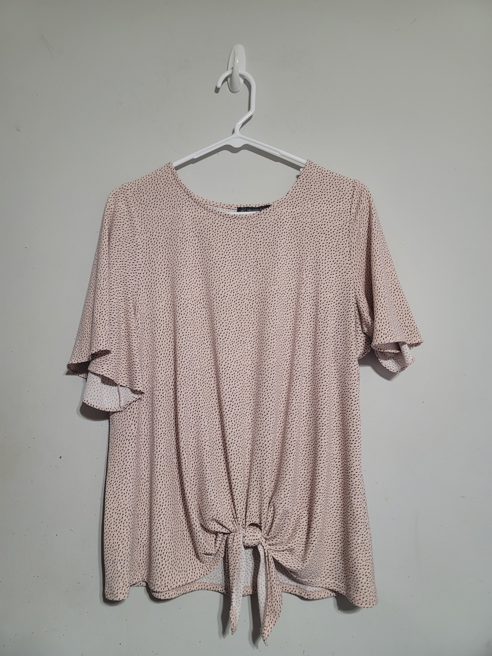 Adrianna Papell Women's Cream Ivory Black Dot Blouse Top Size L Tie Front Office